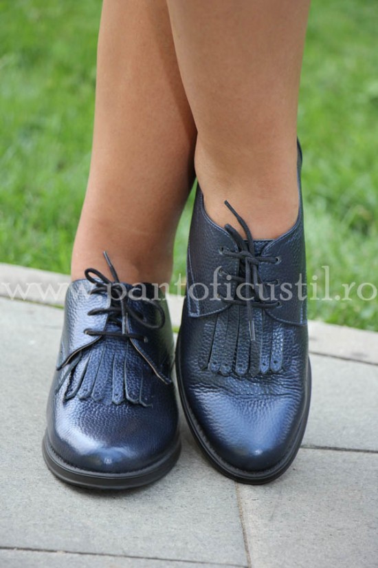 Pantofi casual din piele bleumarin cu talpa joasa