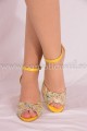 Sandale din piele galben-multicolor cu toc gros de 6 cm