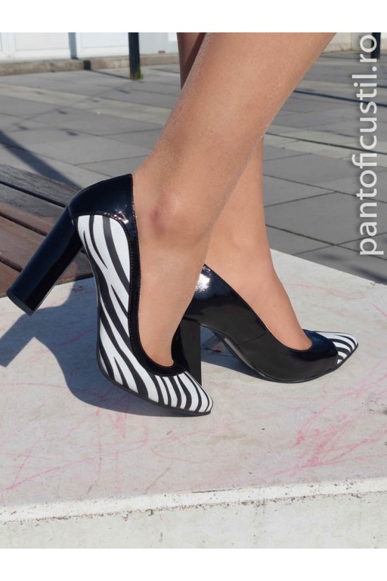 Pantofi zebra piele cu gros
