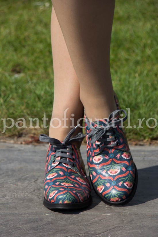 Pantofi dama din piele naturala multicolor cu talpa joasa