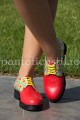 Pantofi dama tip Oxford din piele rosie detaliu multicolor