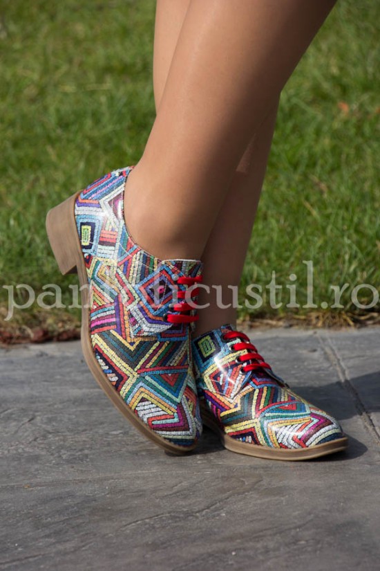 Pantofi dama multicolor din piele naturala comozi