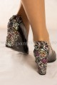 Pantofi din piele naturala cu toc multicolor si imprimeu floral