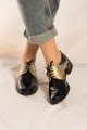 Pantofi Oxford negri lacuiti cu detalii aurii