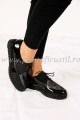 Pantofi dama din piele lacuita neagra cu talpa joasa tip platforma