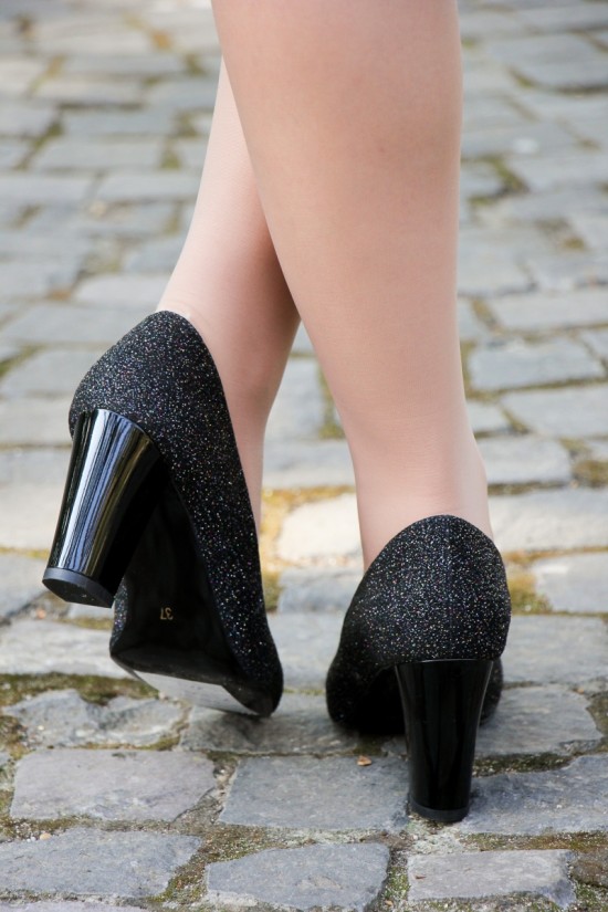 Pantofi dama din piele neagra-glitter