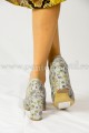 Pantofi  eleganti din piele gri-imprimeu floral cu toc gros