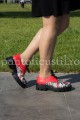 Pantofi dama tip Oxford din piele rosu-multicolor