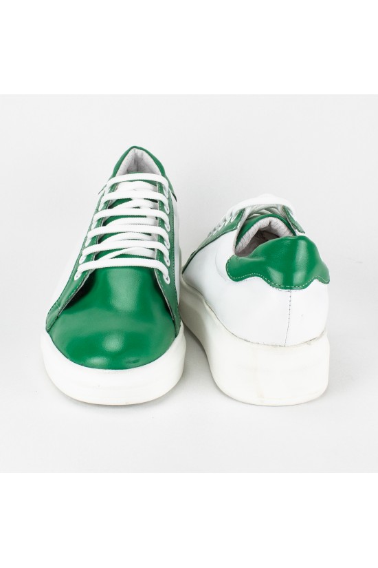 Pantofi sport dama  din piele alba cu verde