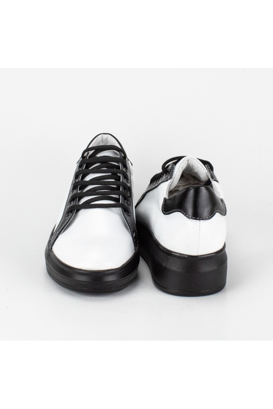 Pantofi sport dama din piele naturala alb cu negru