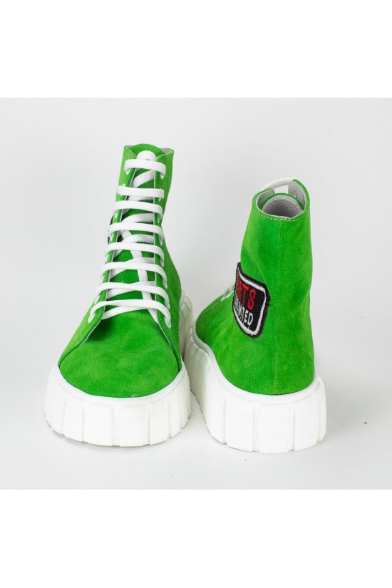 Sneakers dama din piele intoarsa verde