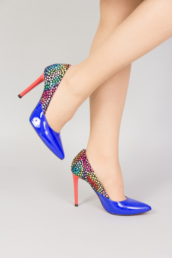 Pantofi stiletto din piele albastru electric