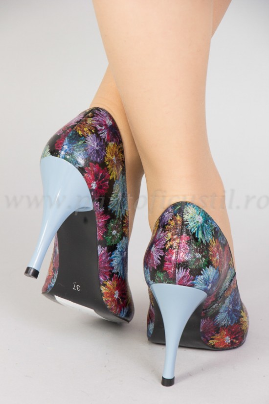 Pantofi stiletto din piele imprimeu floral