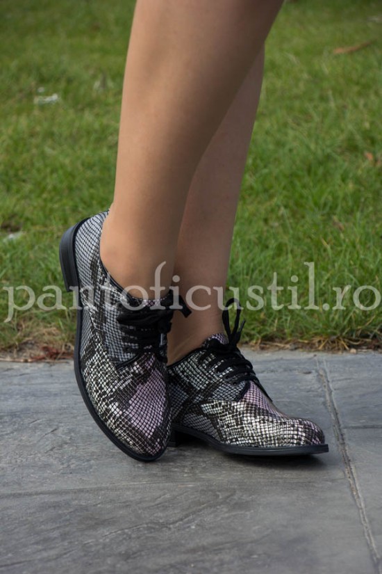 Pantofi dama Oxford din piele imprimeu sarpe