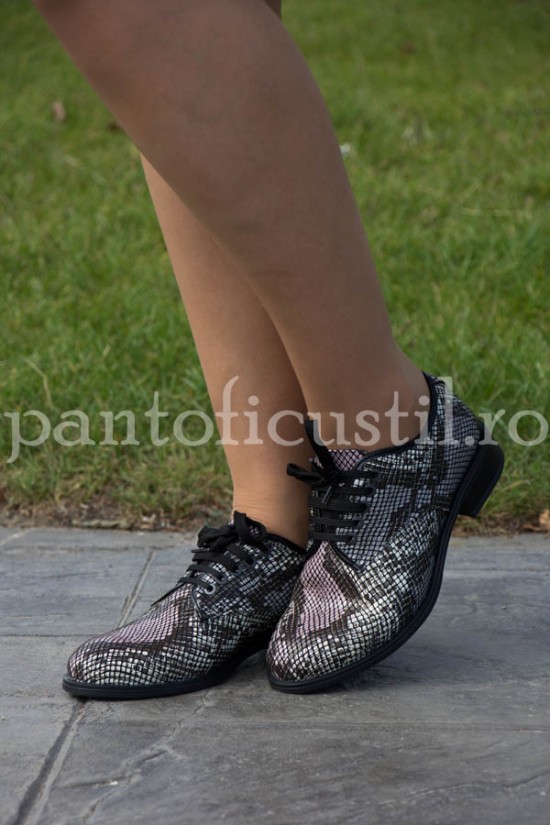 Pantofi dama Oxford din piele imprimeu sarpe
