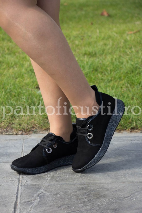 Pantofi dama sport din piele intoarsa neagra