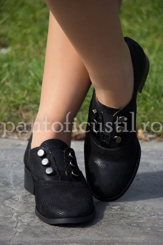 Pantofi dama tip Oxford din piele neagra