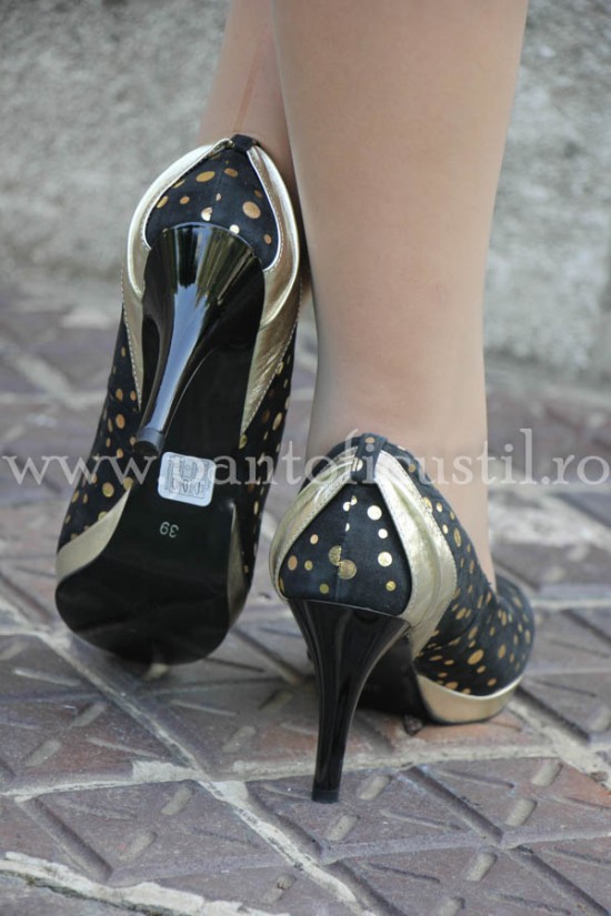 Pantofi dama de ocazie din piele imprimeu auriu cu pret redus
