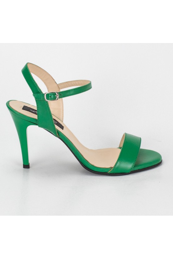 Sandale elegante cu toc din piele verde
