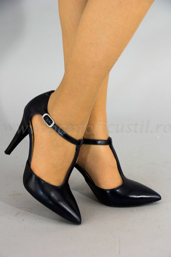 Sandale elegante din piele bleumarine cu toc stiletto