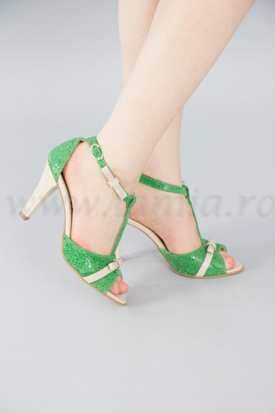 Sandale elegante verzi din piele cu toc de 9 cm