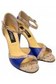 Sandale din piele albastra detaliu multicolor