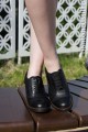 Pantofi dama cu siret din piele neagra cu toc mediu