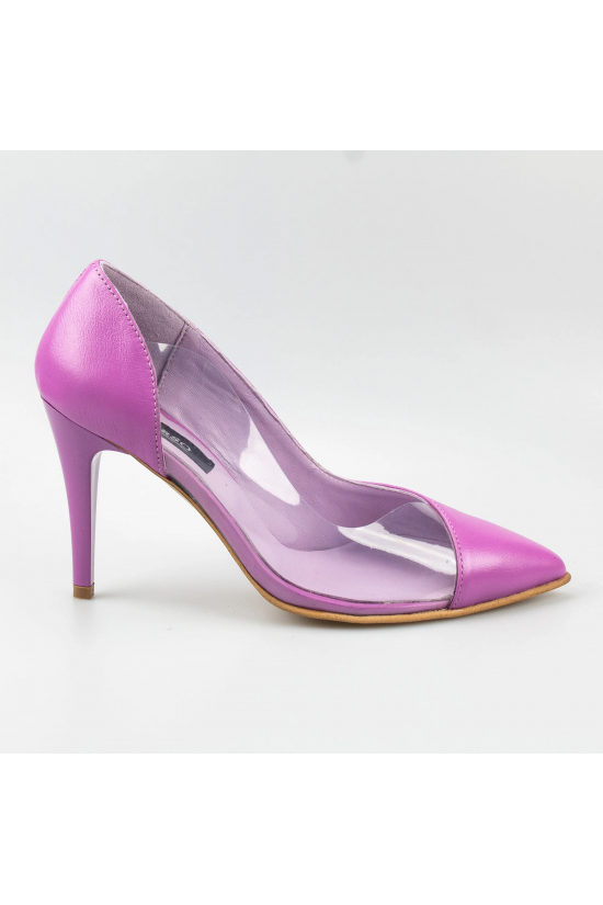 Pantofi eleganti lila din piele naturala