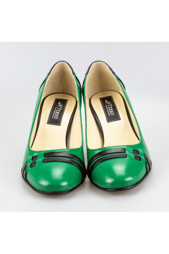 Pantofi verzi din piele naturala cu varf rotunjit